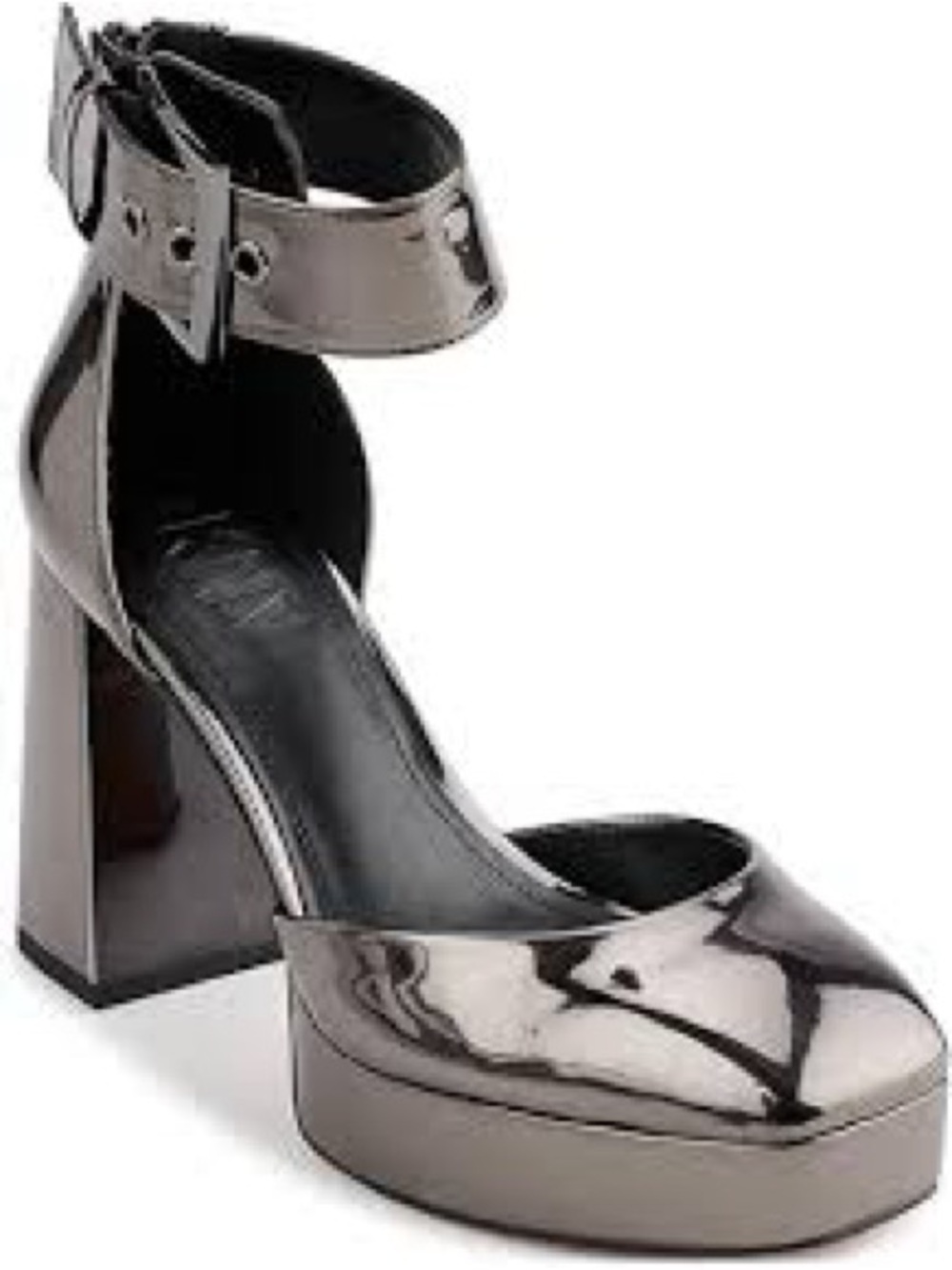 DKNY NWOT Patent Platform Ankle-Strap Heels in Metallic Black